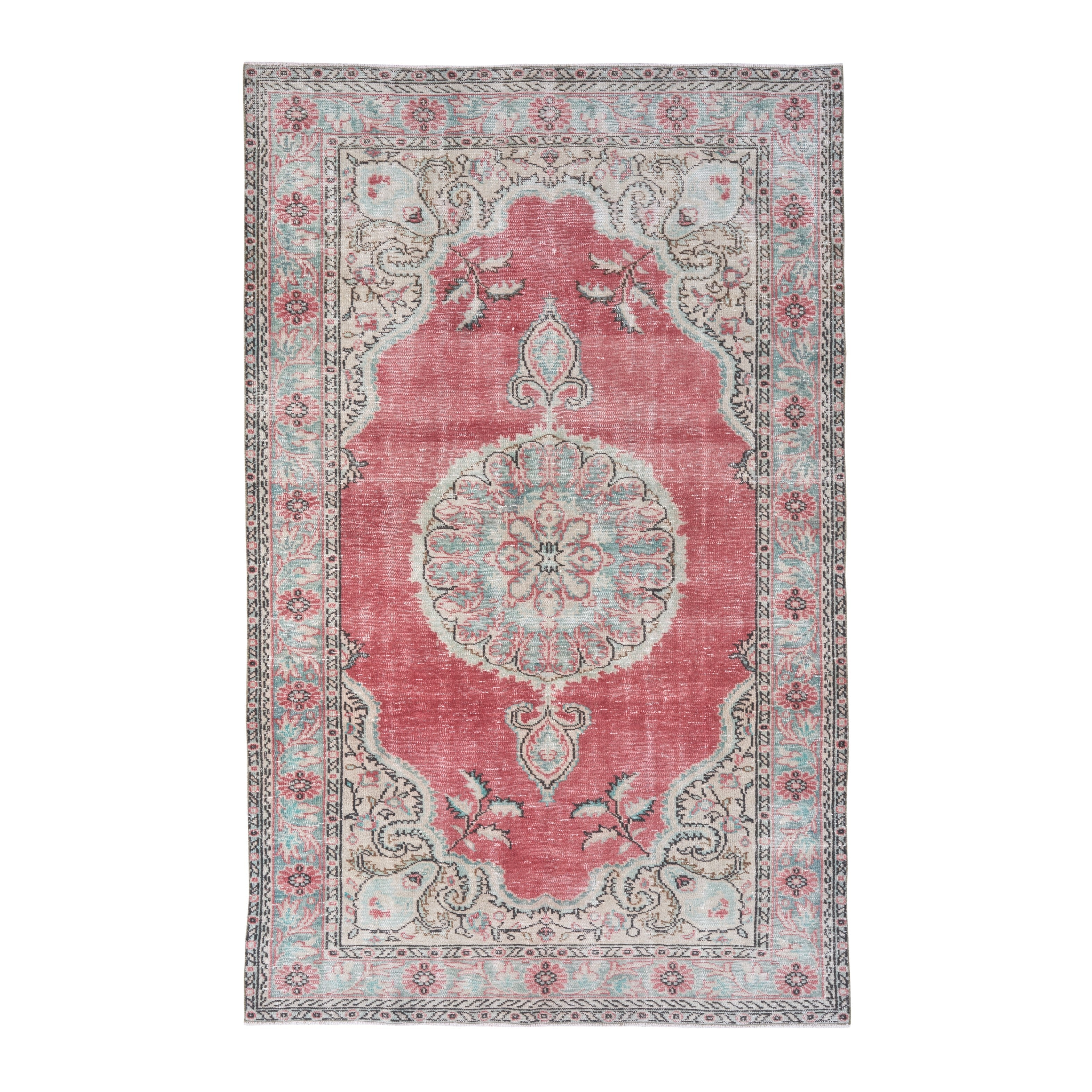 Turkish Manisa area rug in rose and cream, 5'11" x 9'6"