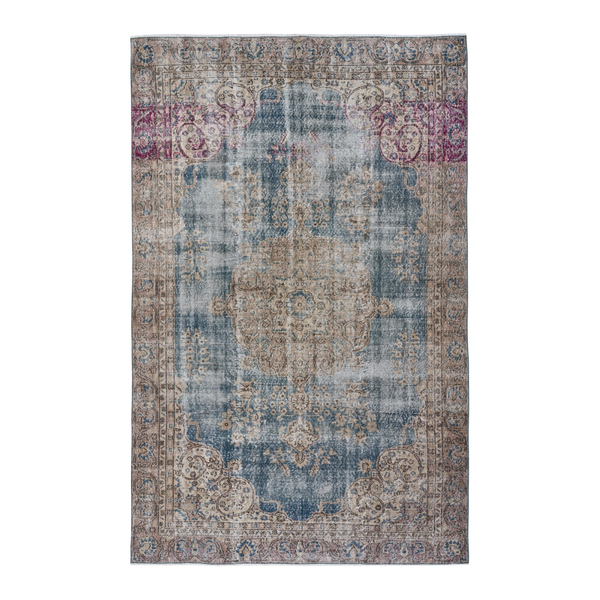 Turkish Isparta area rug in dusty blue and greige, 6'2" x 9'7"