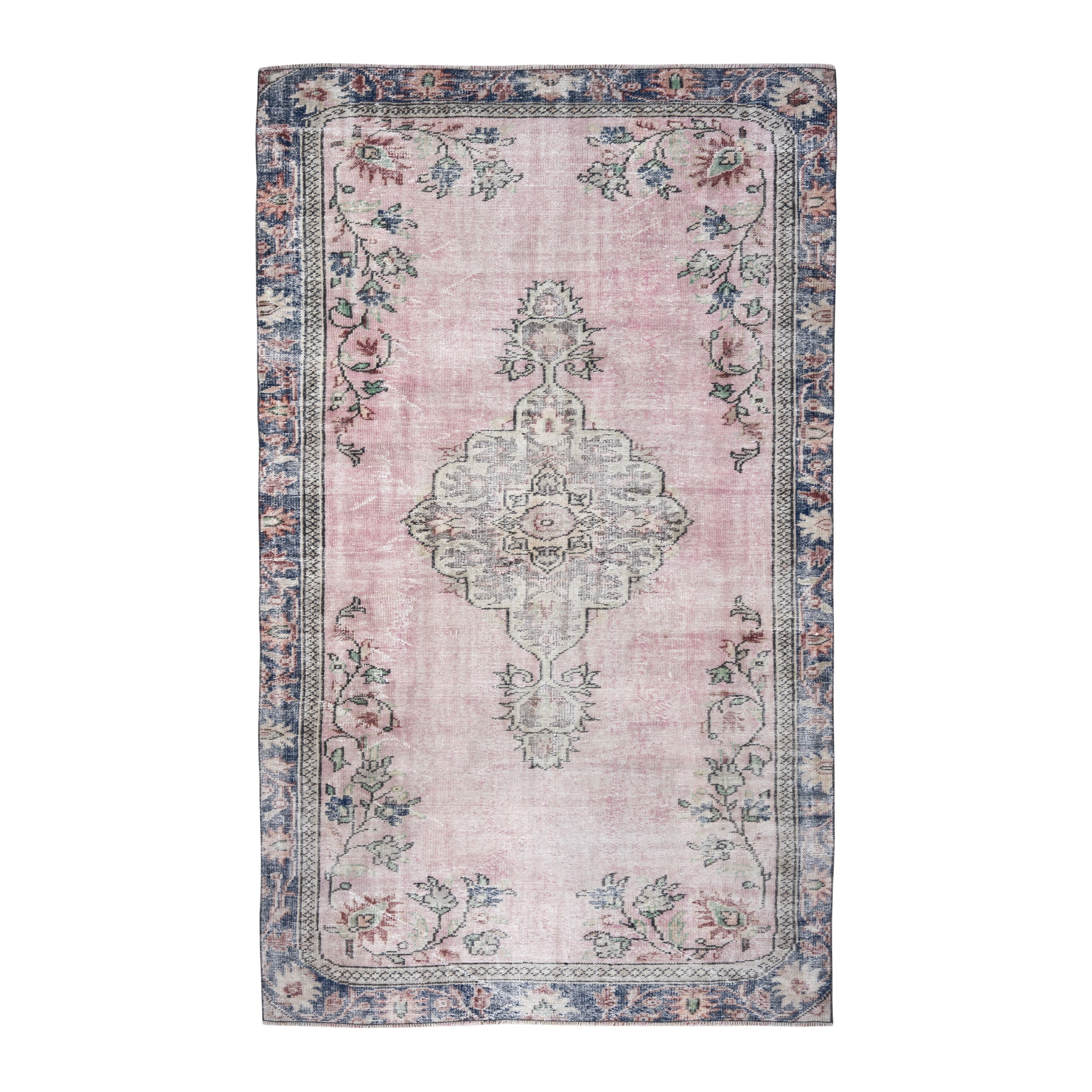 Turkish Manisa area rug in dusty rose and dark blue, 5'5" x 9'1"