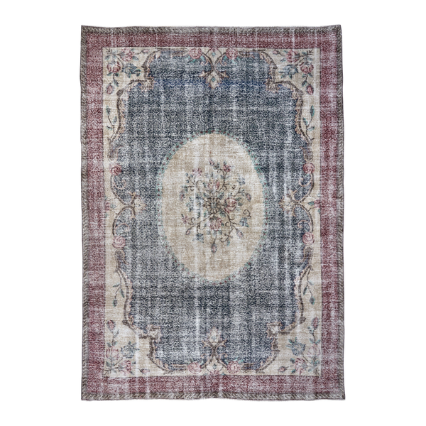 Turkish Isparta area rug in dark blue and burgundy, 7'2" x 10'2"