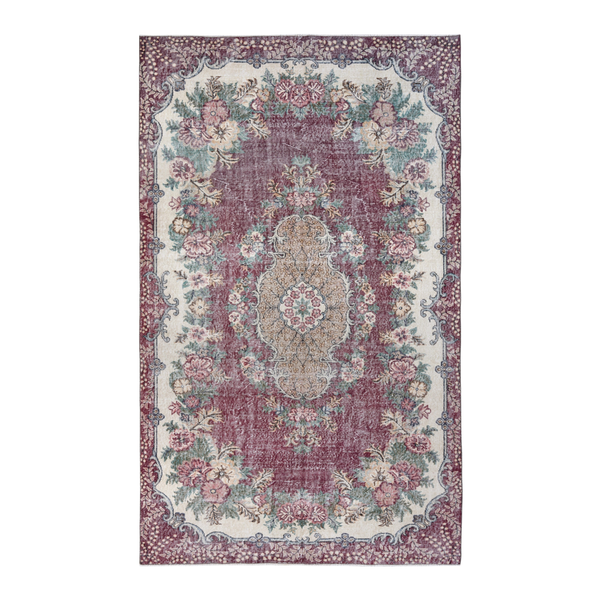 Turkish Isparta area rug in burgundy and off-white, 6'5" x 10'3"