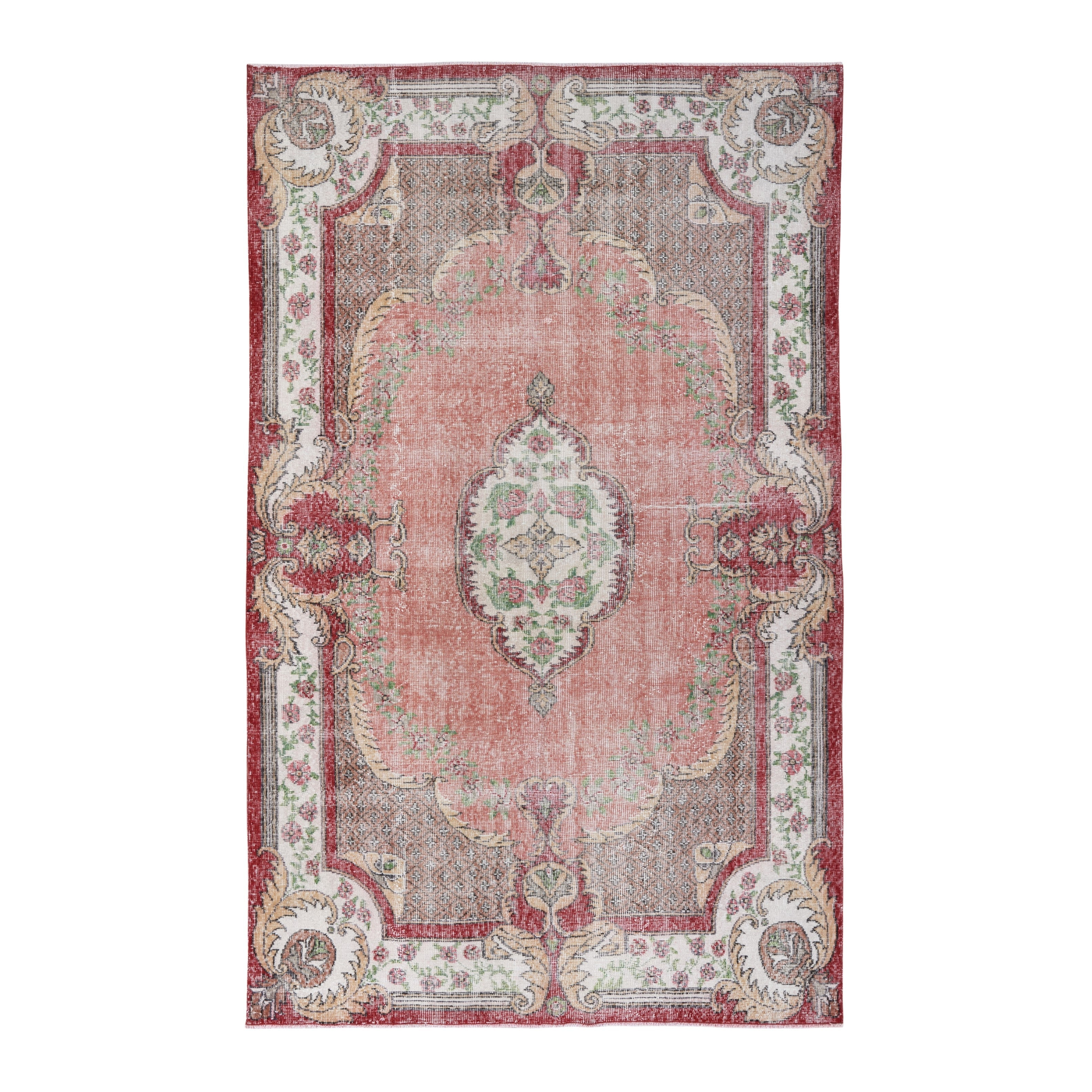 Turkish Isparta area rug in dusty rose and cream, 5'8" x 9'3"