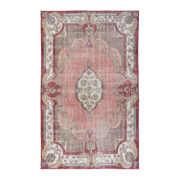 Turkish Isparta area rug in dusty rose and cream, 5'8" x 9'3"