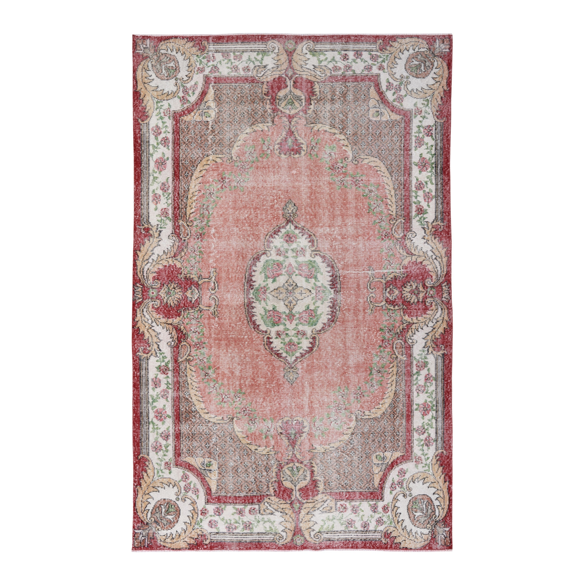 Turkish Isparta area rug in dusty rose and cream, 5'8" x 9'3"