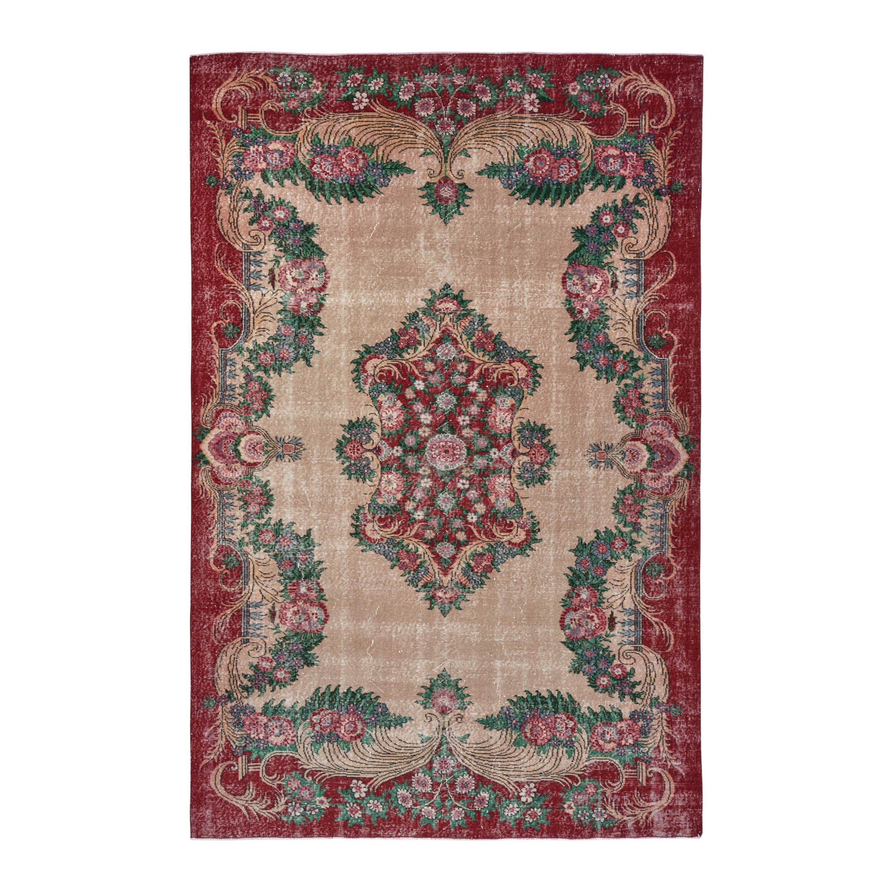 Turkish Isparta area rug in cream and burgundy, 6'9" x 10'4"