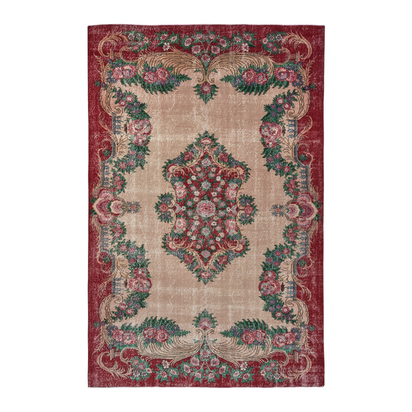 Turkish Isparta area rug in cream and burgundy, 6'9" x 10'4"
