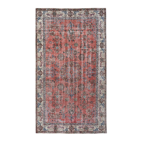 Turkish Isparta area rug in rust and cream, 5'1" x 8'9"