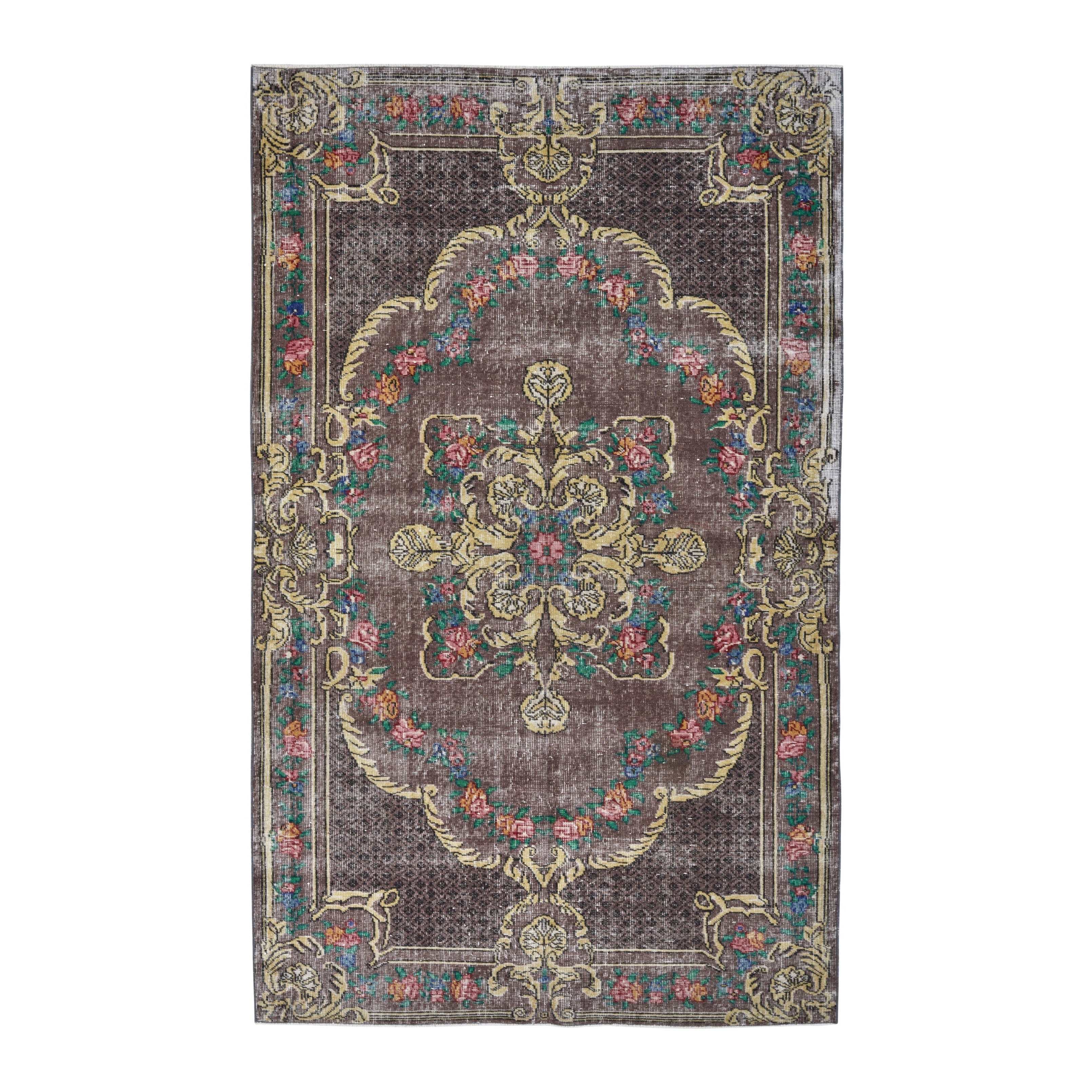Turkish Isparta area rug in charcoal and gold, 5'5" x 8'9"