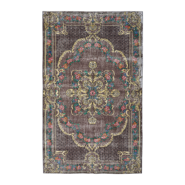 Turkish Isparta area rug in charcoal and gold, 5'5" x 8'9"