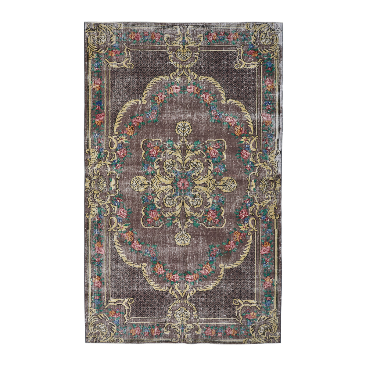Turkish Isparta area rug in charcoal and gold, 5'5" x 8'9"