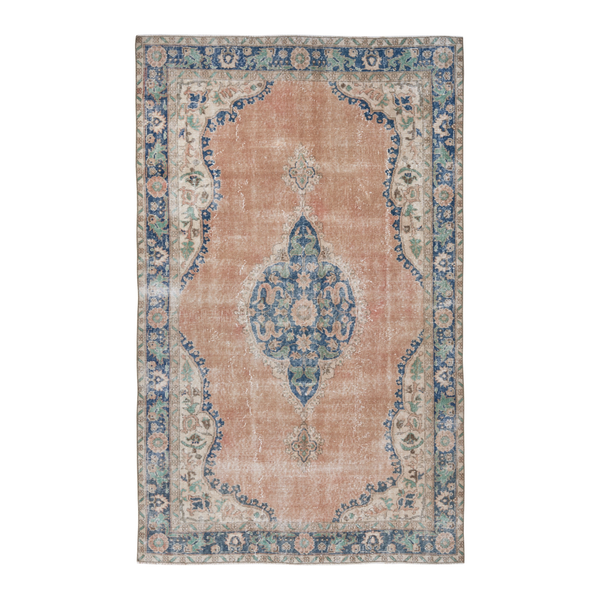Turkish Isparta area rug in terracotta and denim, 5'3" x 8'7"
