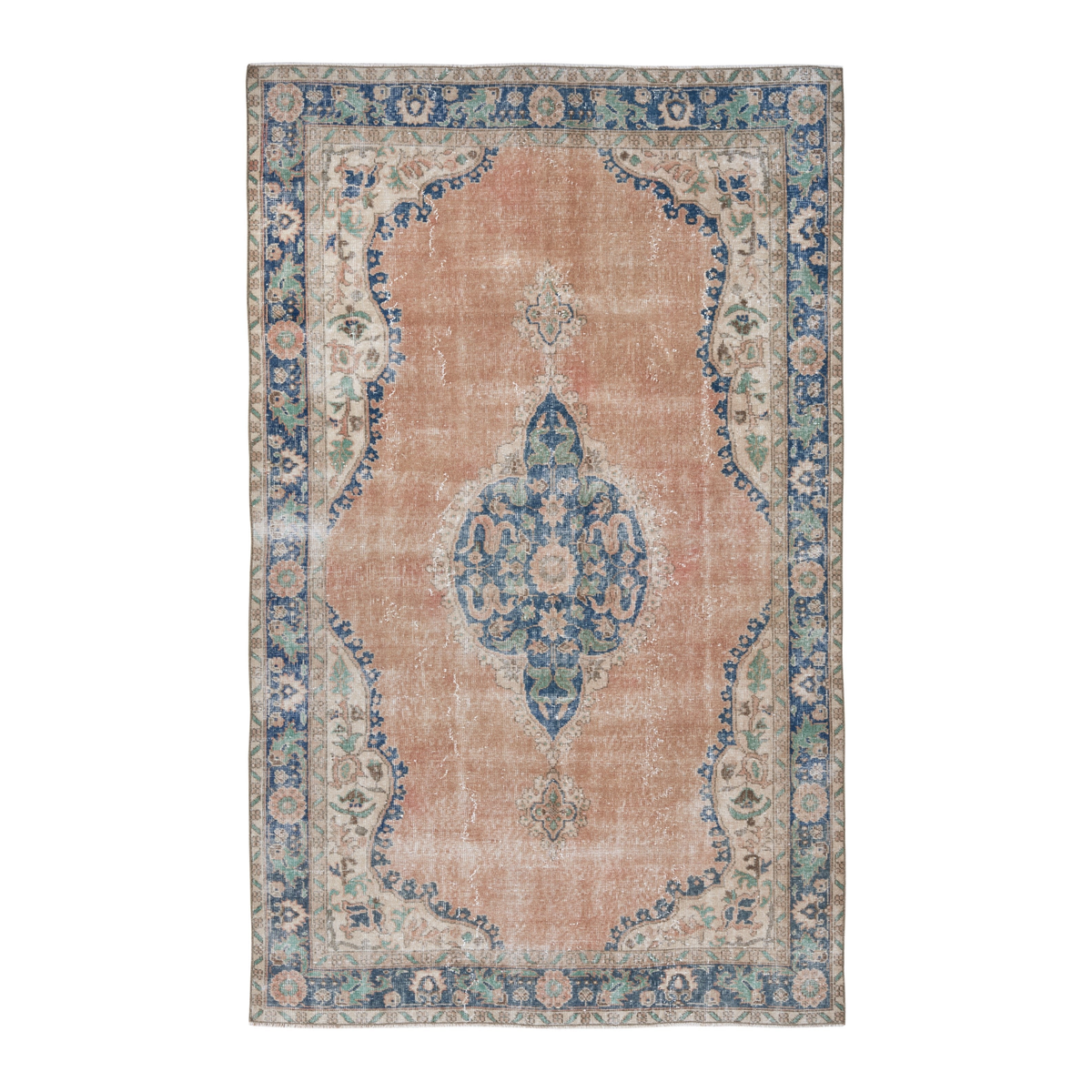 Turkish Isparta area rug in terracotta and denim, 5'3" x 8'7"