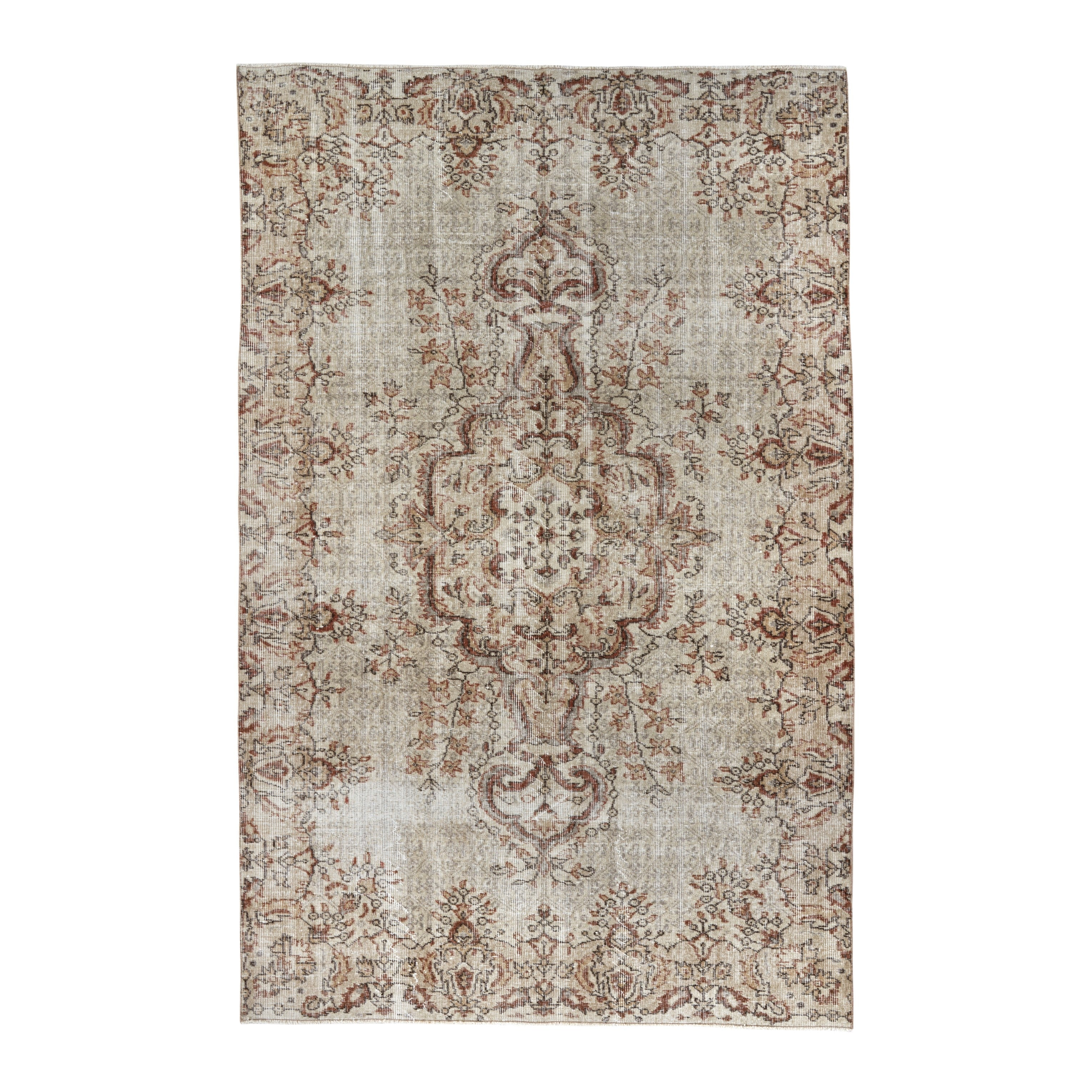 Turkish Isparta area rug in cream and terracotta, 5'9" x 8'11"