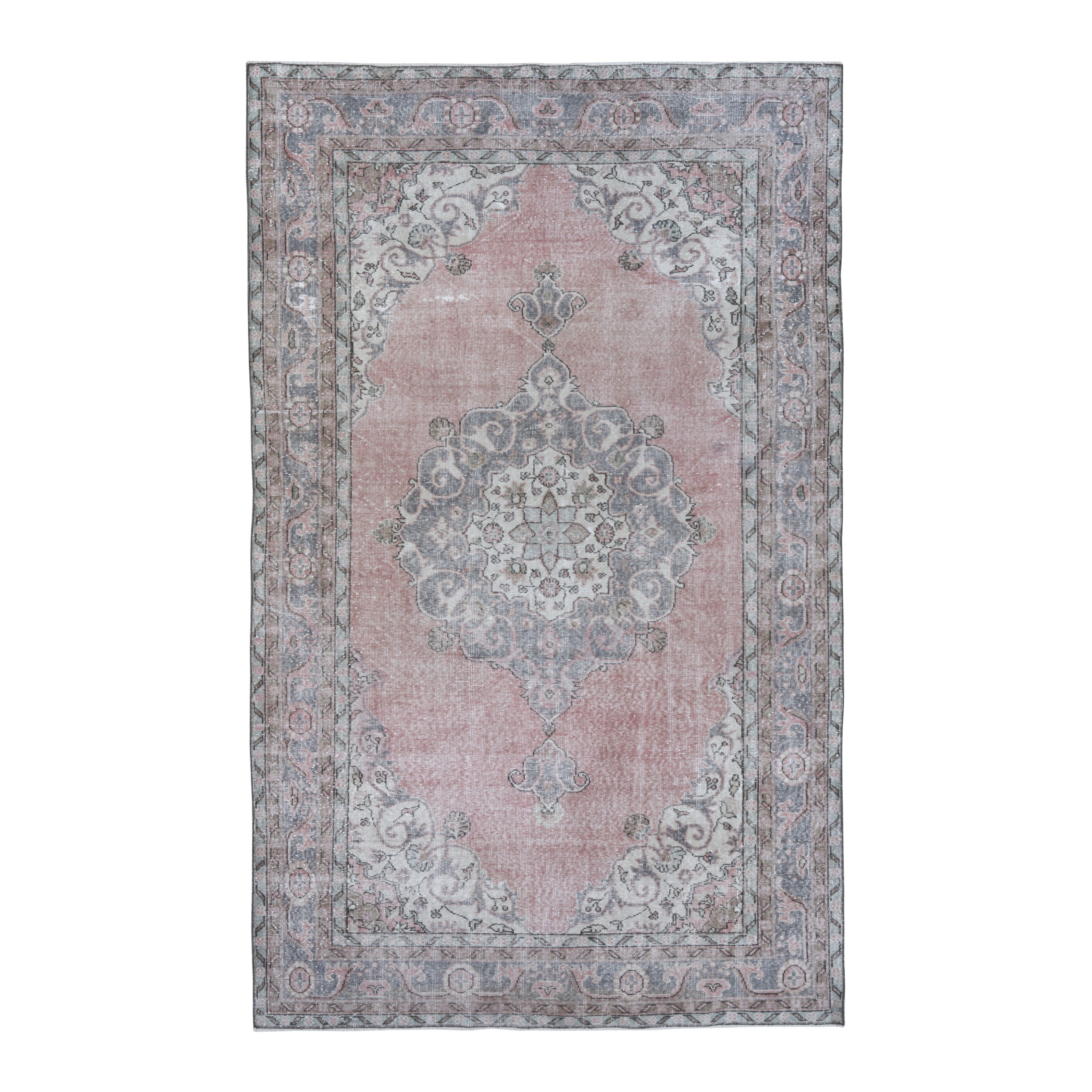Turkish Isparta area rug in dusty rose and greige, 6'6" x 10'5"