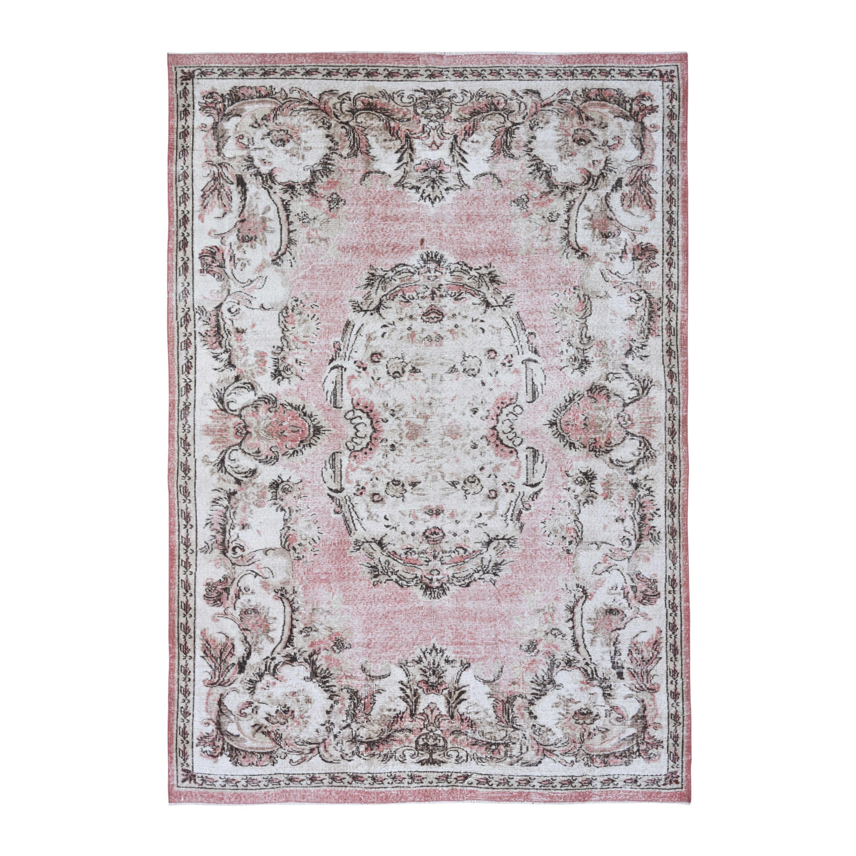 Turkish Isparta area rug in muted pink and dusty rose, 6'8" x 9'10"