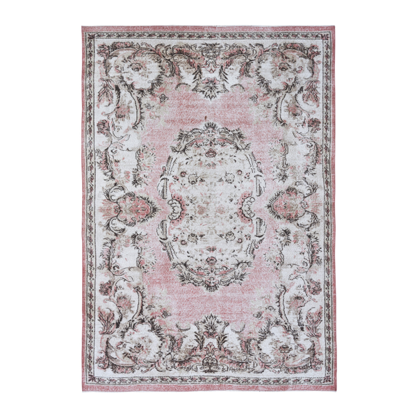 Turkish Isparta area rug in muted pink and dusty rose, 6'8" x 9'10"