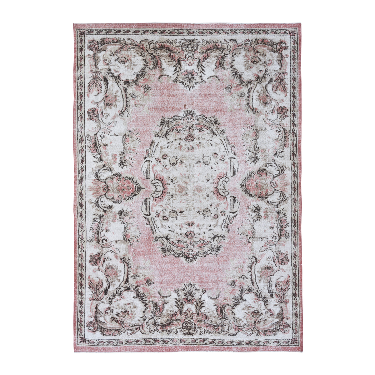 Turkish Isparta area rug in muted pink and dusty rose, 6'8" x 9'10"