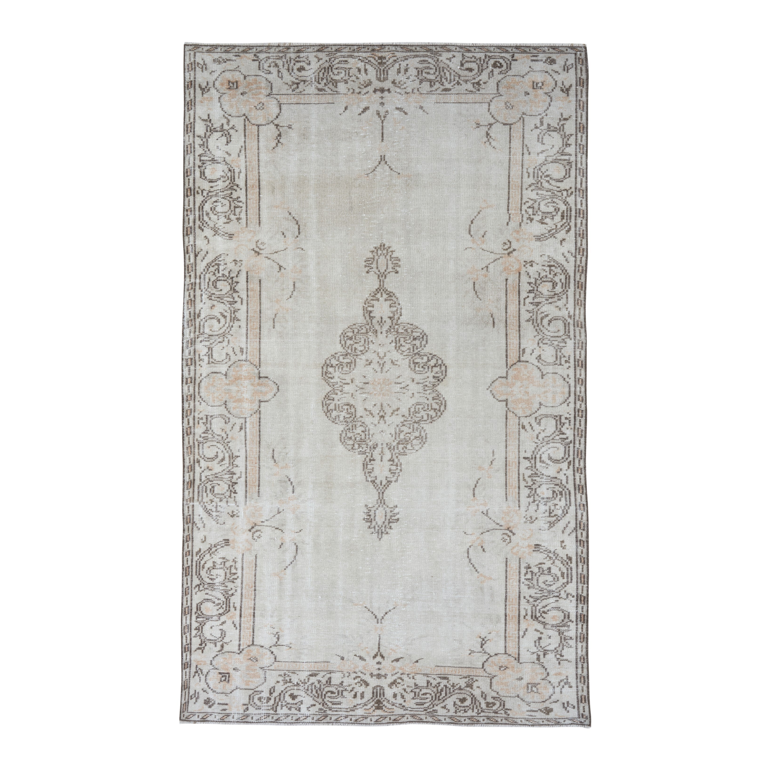 Turkish Manisa area rug in cream and greige, 5'4" x 9'