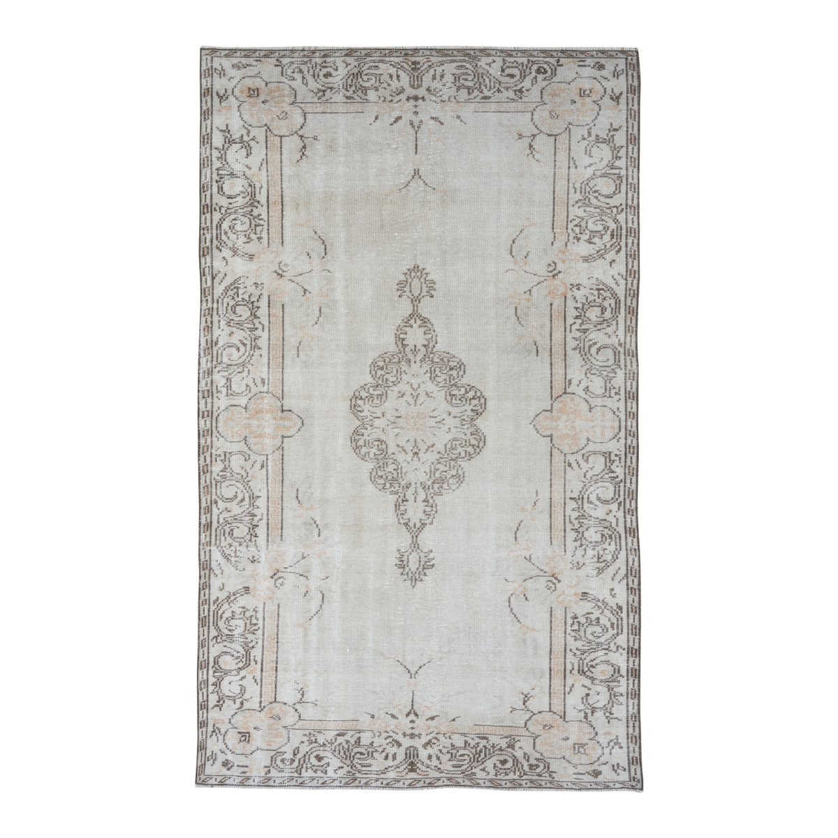 Turkish Manisa area rug in cream and greige, 5'4" x 9'