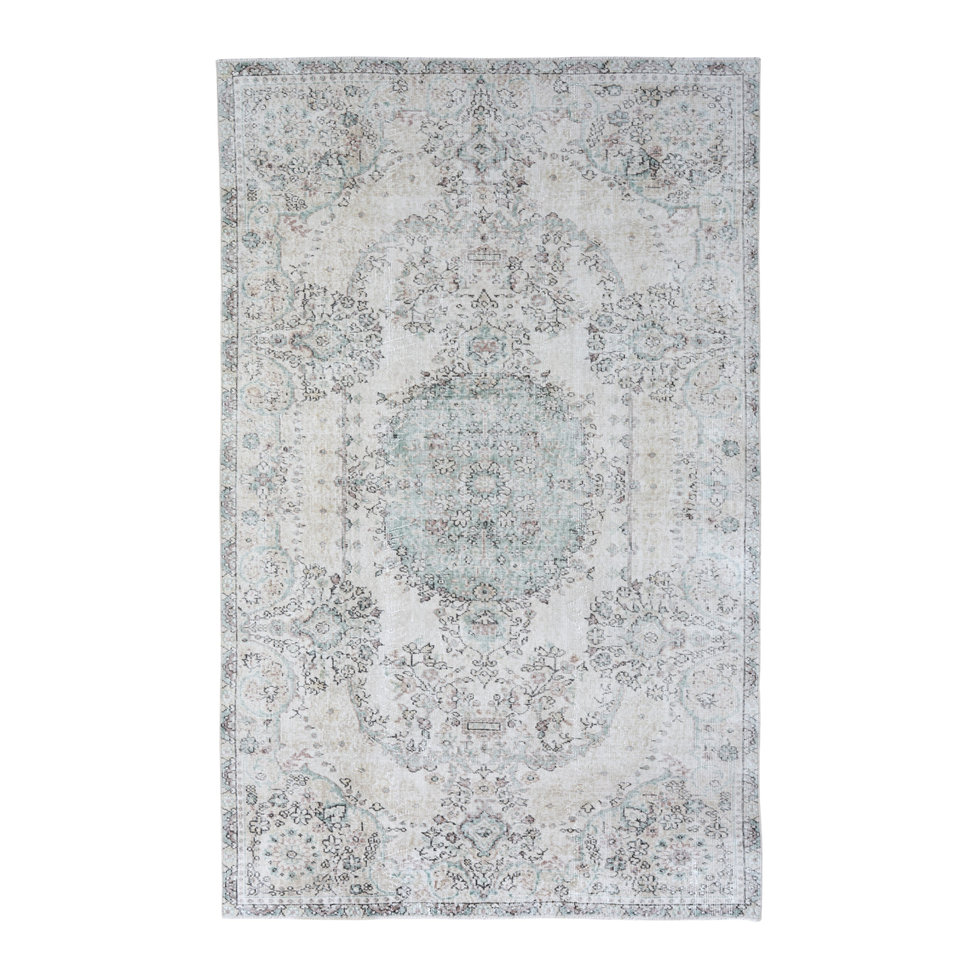 Turkish Isparta area rug in ivory and sage, 5'7" x 8'9"