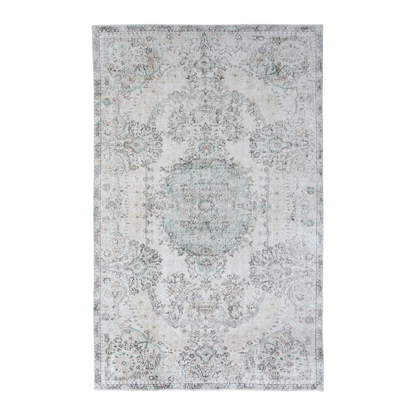 Turkish Isparta area rug in ivory and sage, 5'7" x 8'9"