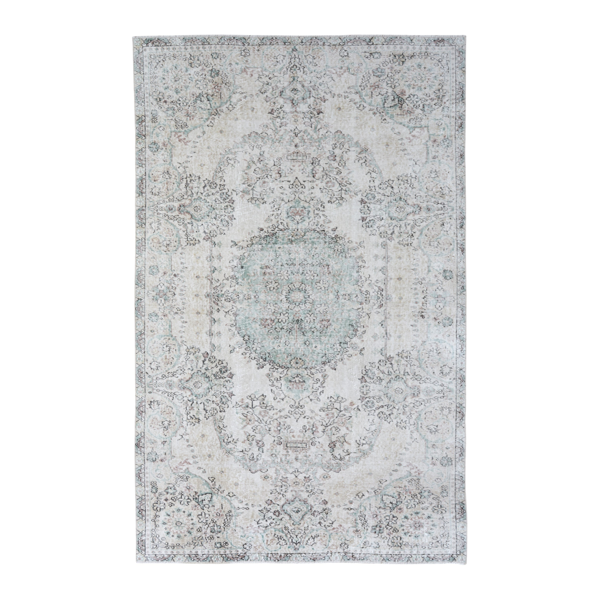 Turkish Isparta area rug in ivory and sage, 5'7" x 8'9"