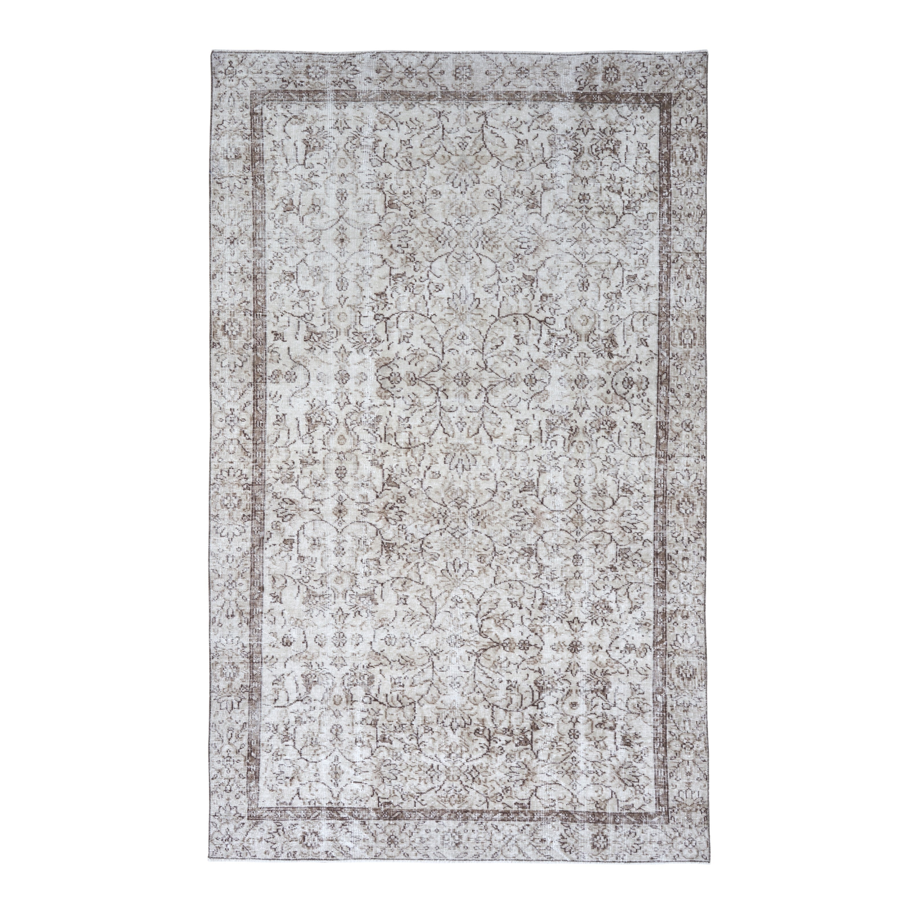 Turkish Isparta area rug in cream and greige, 5'3" x 8'9"