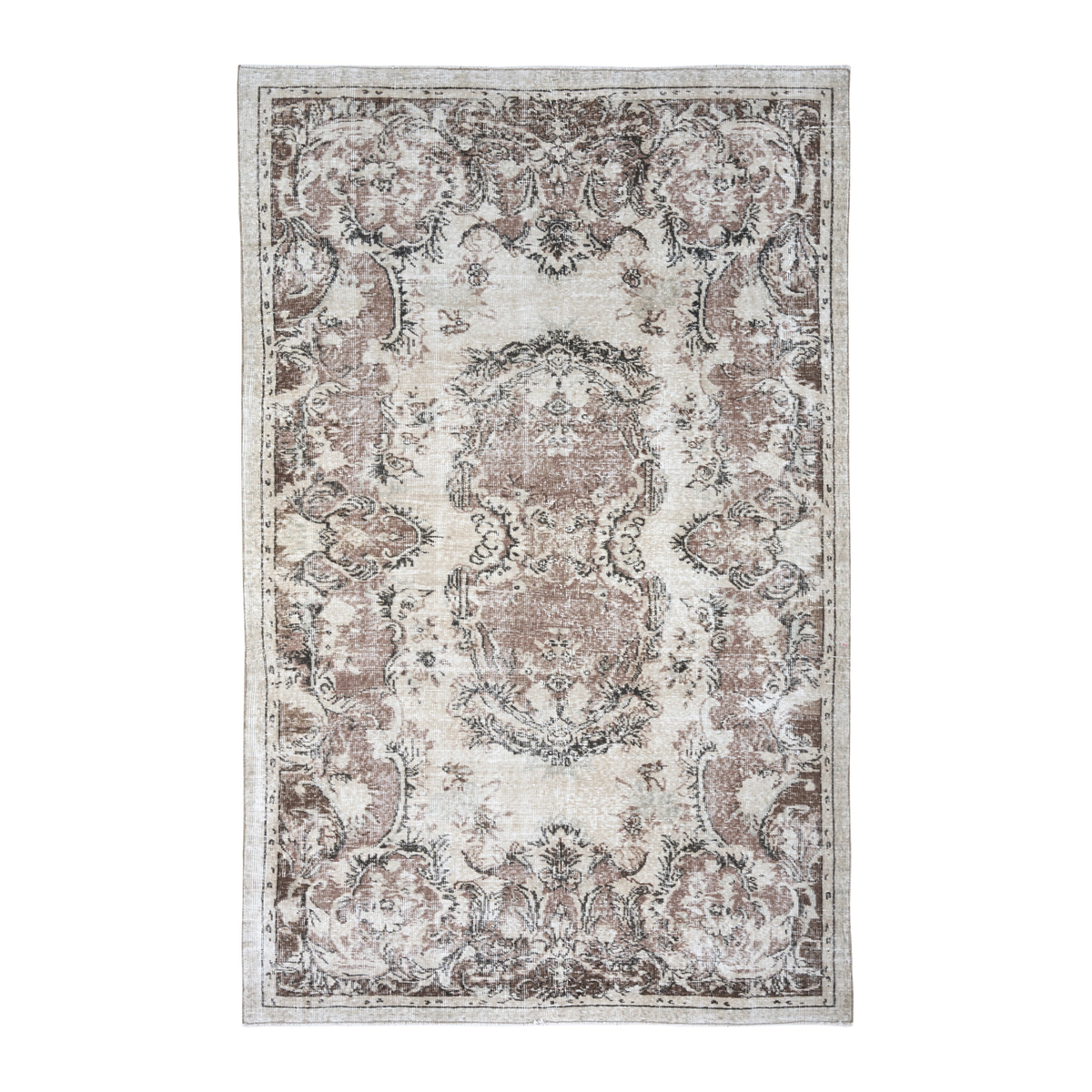Turkish Isparta area rug in cream and faded red, 5'5" x 8'4"