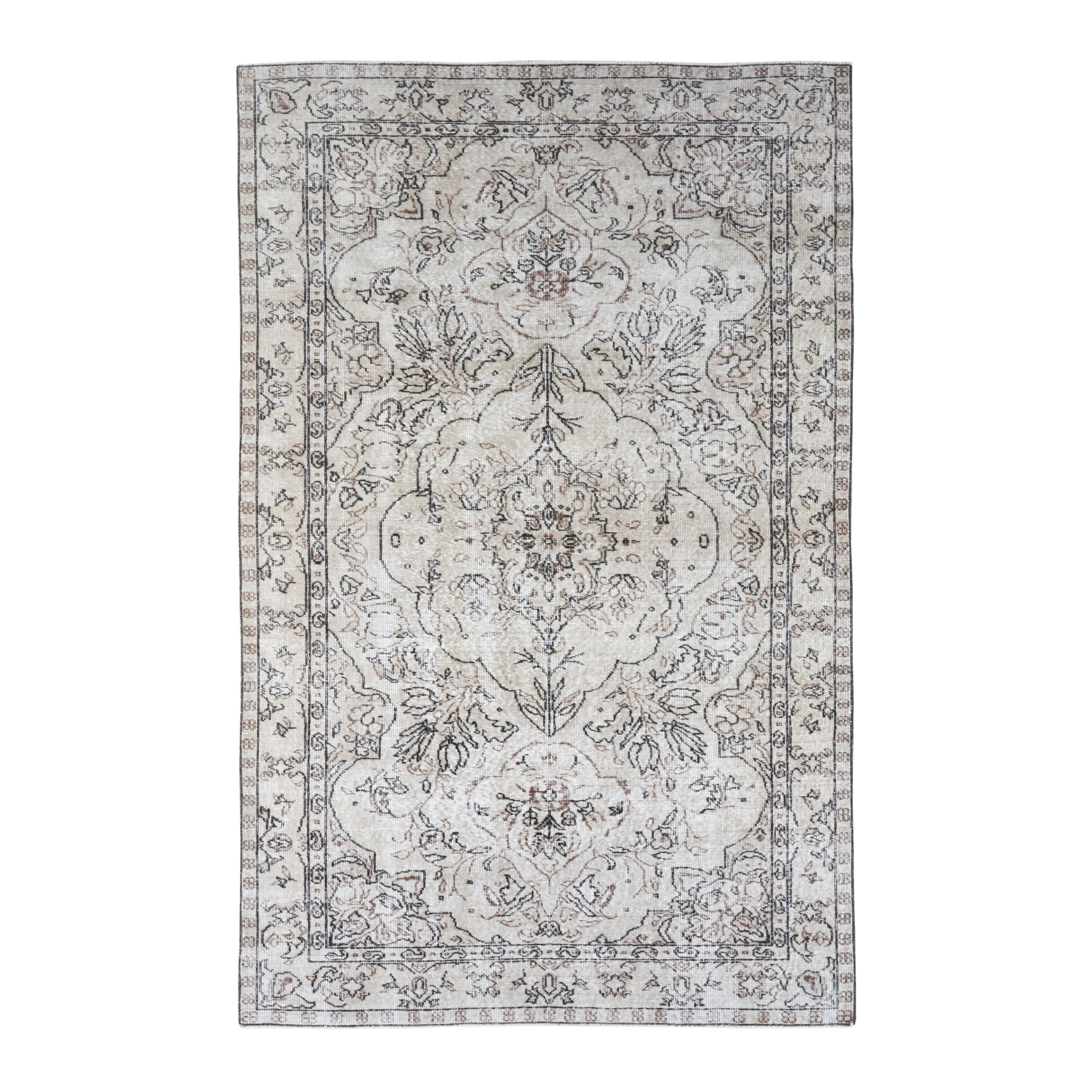 Turkish Isparta area rug in cream and greige, 5'5" x 8'7"