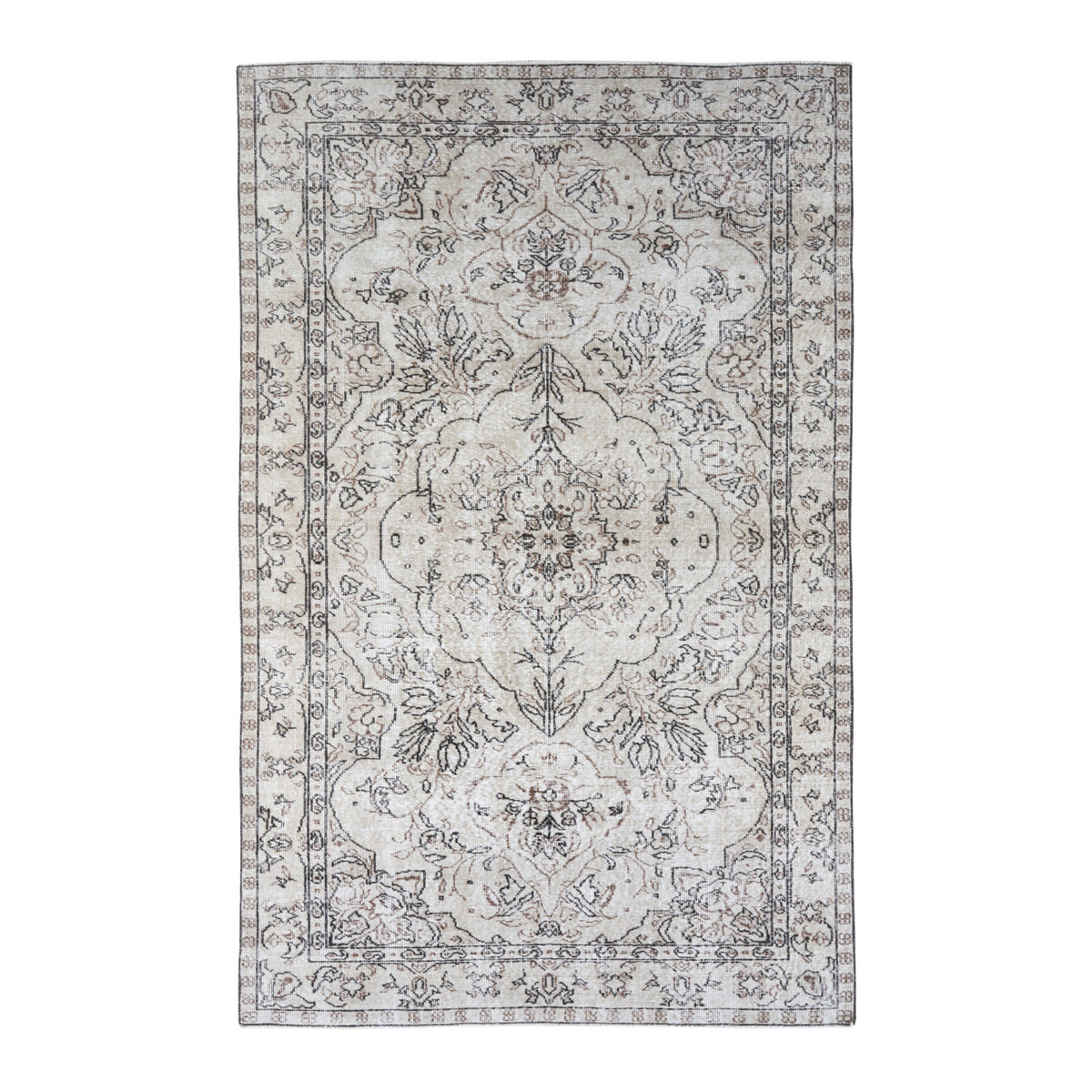 Turkish Isparta area rug in cream and greige, 5'5" x 8'7"