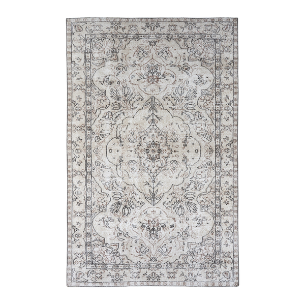 Turkish Isparta area rug in cream and greige, 5'5" x 8'7"