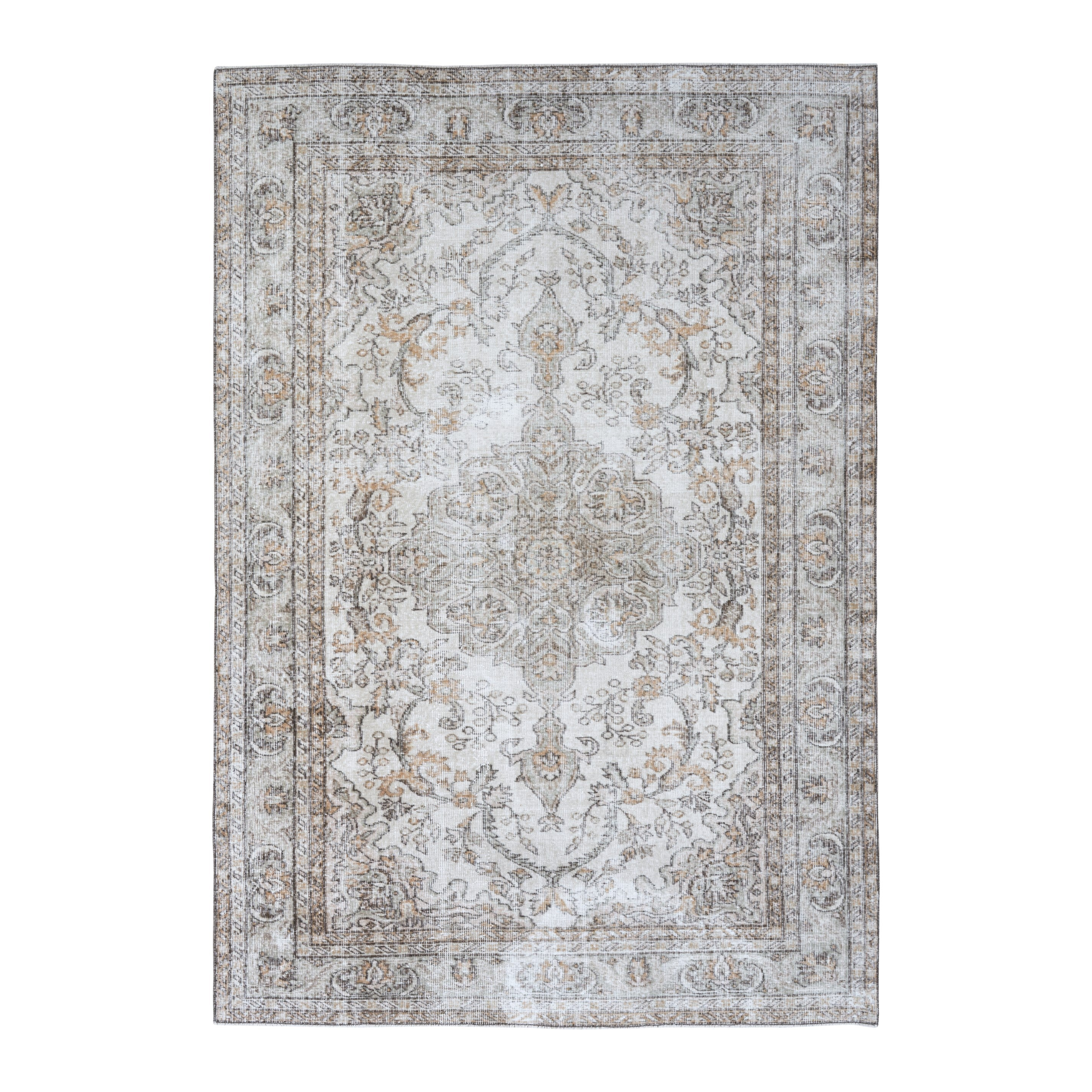 Turkish Isparta area rug in cream and greige, 6' x 8'10"
