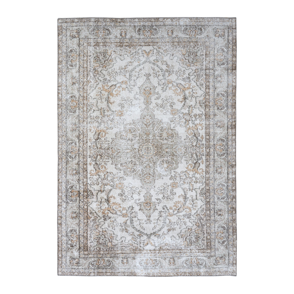Turkish Isparta area rug in cream and greige, 6' x 8'10"