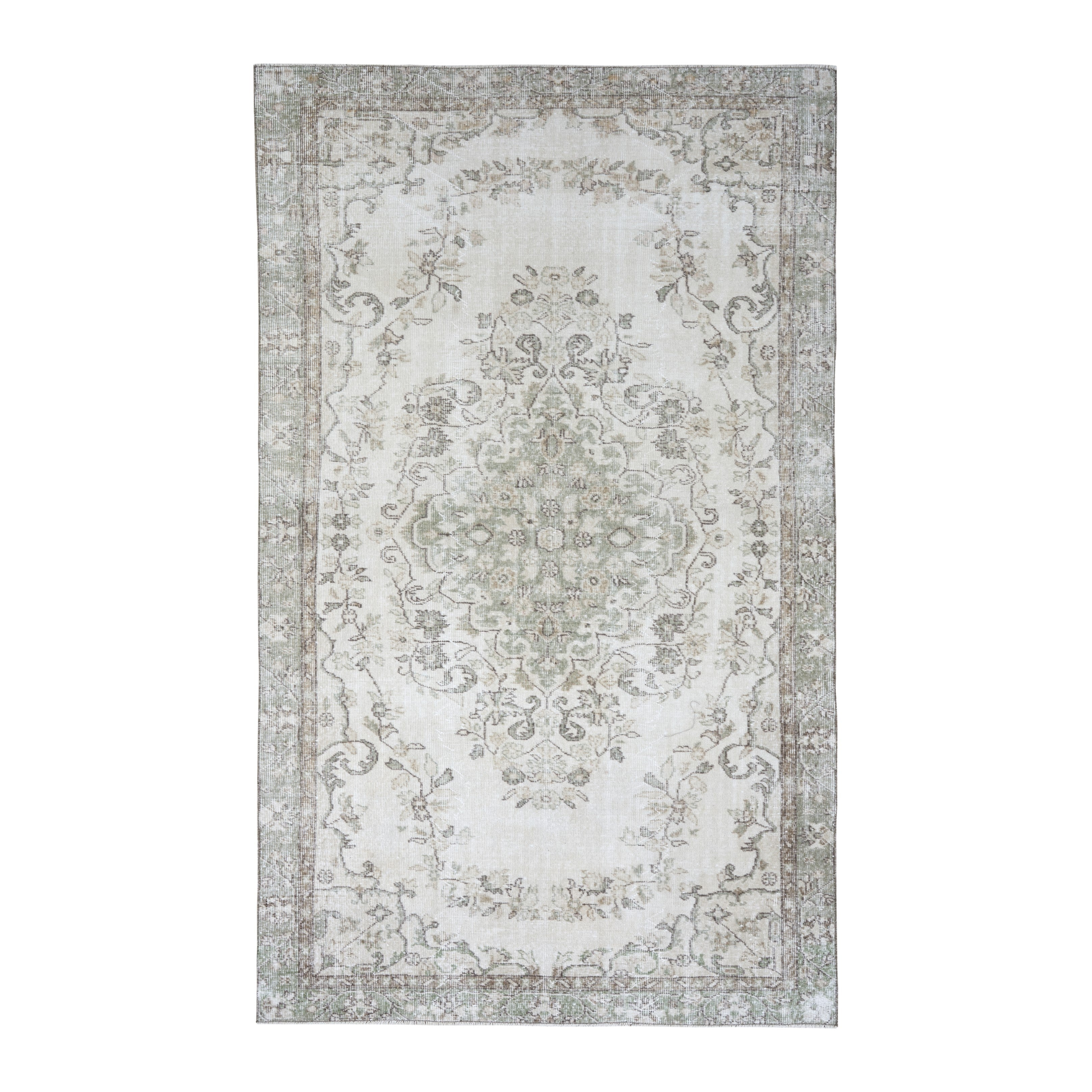 Turkish Isparta area rug in cream and greige, 5'9" x 9'8"