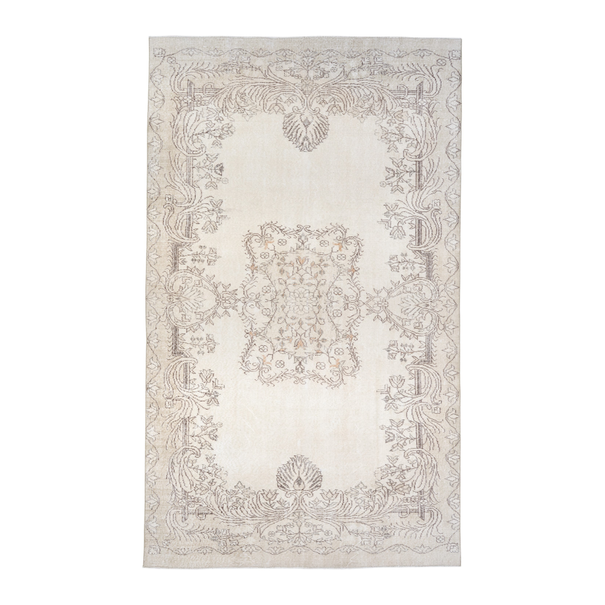Turkish Isparta area rug in cream and greige, 6'1" x 10'2"