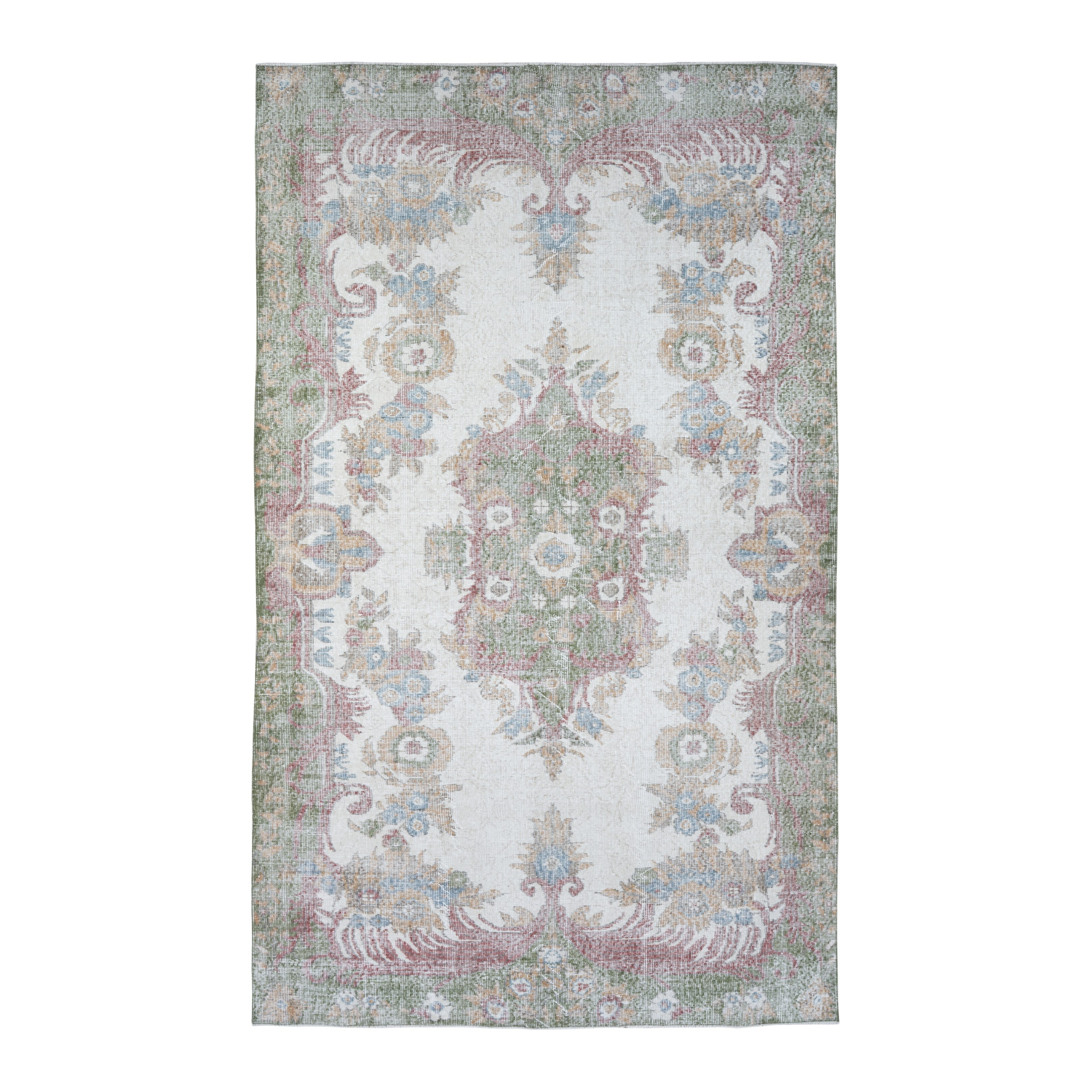 Turkish Isparta area rug in cream and rose, 5'10" x 9'7"