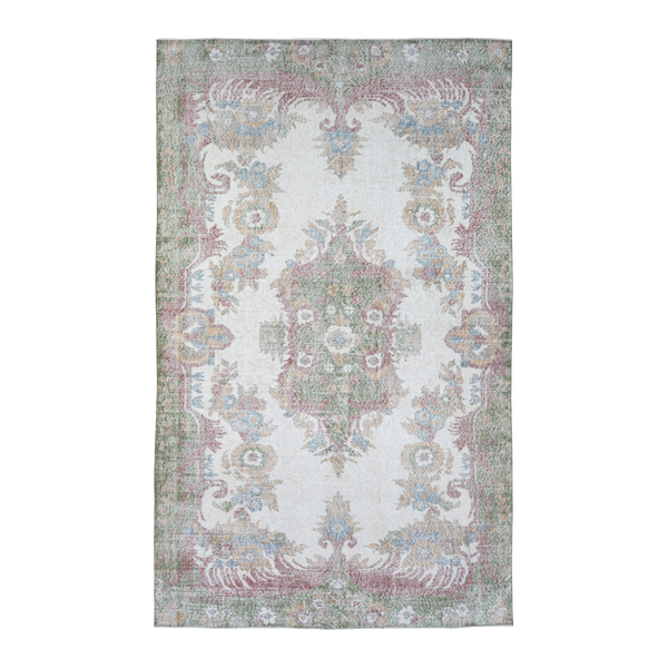 Turkish Isparta area rug in cream and rose, 5'10" x 9'7"