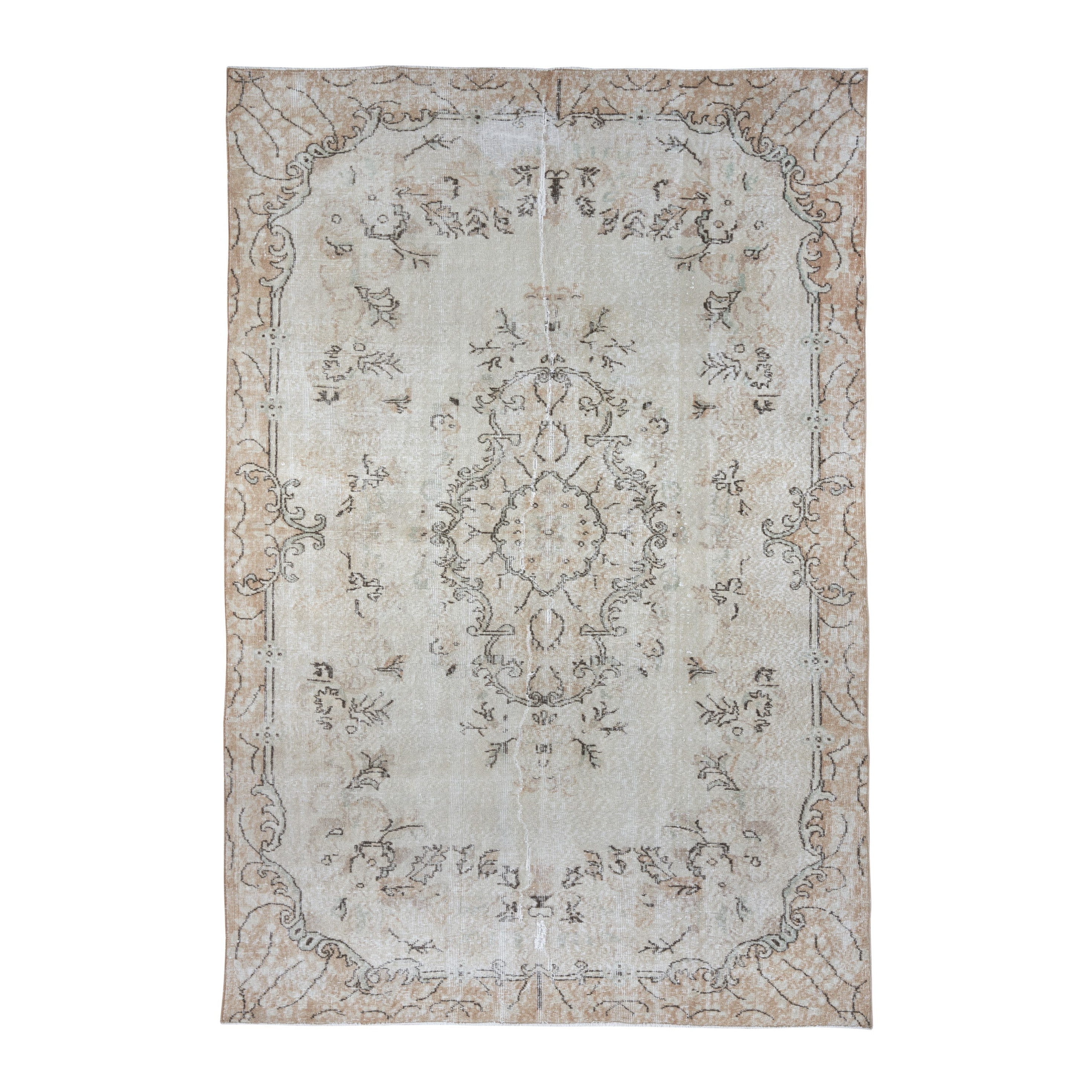 Turkish Isparta area rug in cream and tan, 6'5" x 9'9"