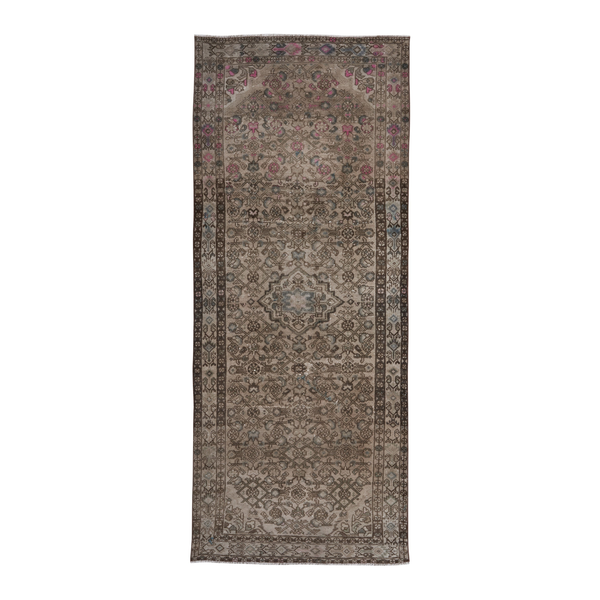 Persian Hamadan runner rug in taupe and greige, 3'7" x 8'9"