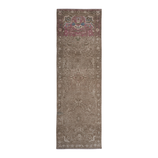 Persian Hamadan runner rug in taupe and dusty rose, 3'1" x 9'8"