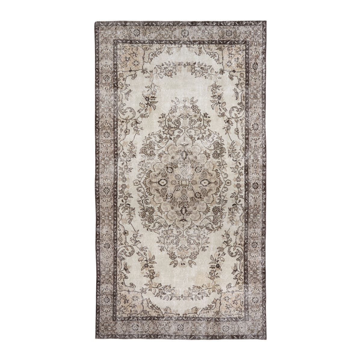 Turkish Isparta area rug in cream and greige, 5'7" x 10'6"