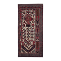 Persian Baluch runner rug in cream and burgundy, 2'11" x 6'2"