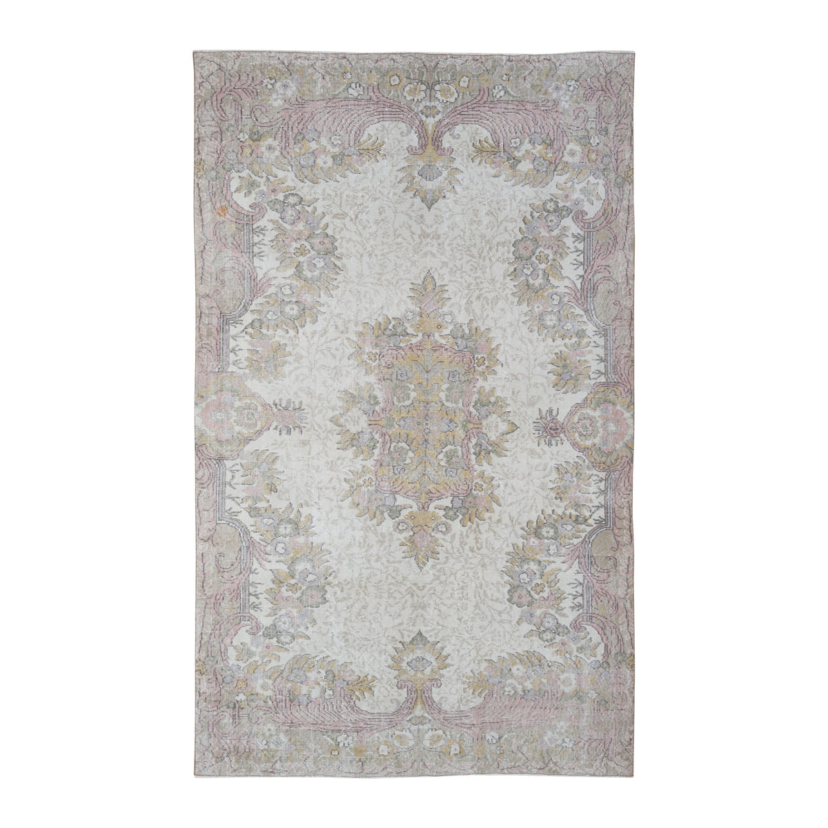 Turkish Isparta area rug in cream and muted pink, 6' x 9'9"