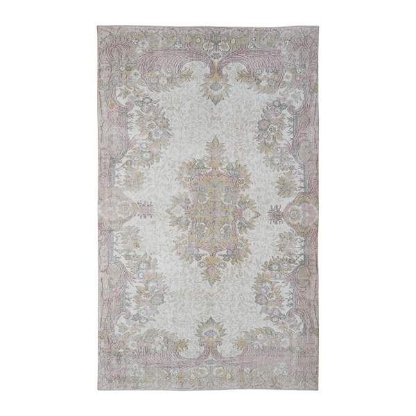 Turkish Isparta area rug in cream and muted pink, 6' x 9'9"