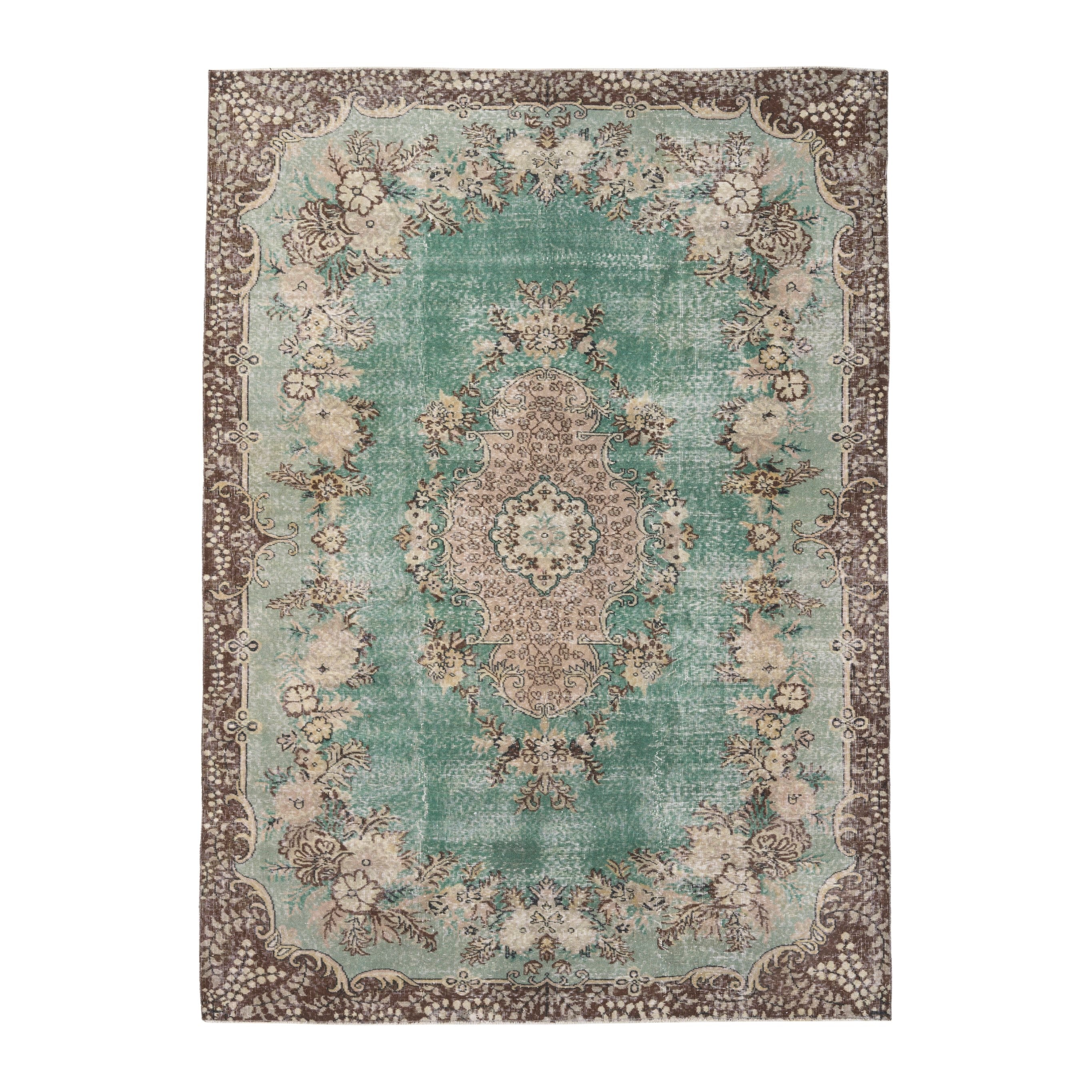 Turkish Isparta area rug in celadon and greige, 6'10" x 9'6"