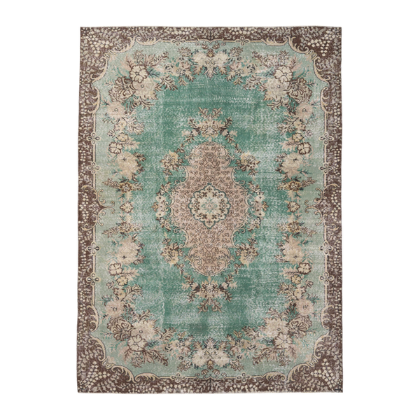 Turkish Isparta area rug in celadon and greige, 6'10" x 9'6"