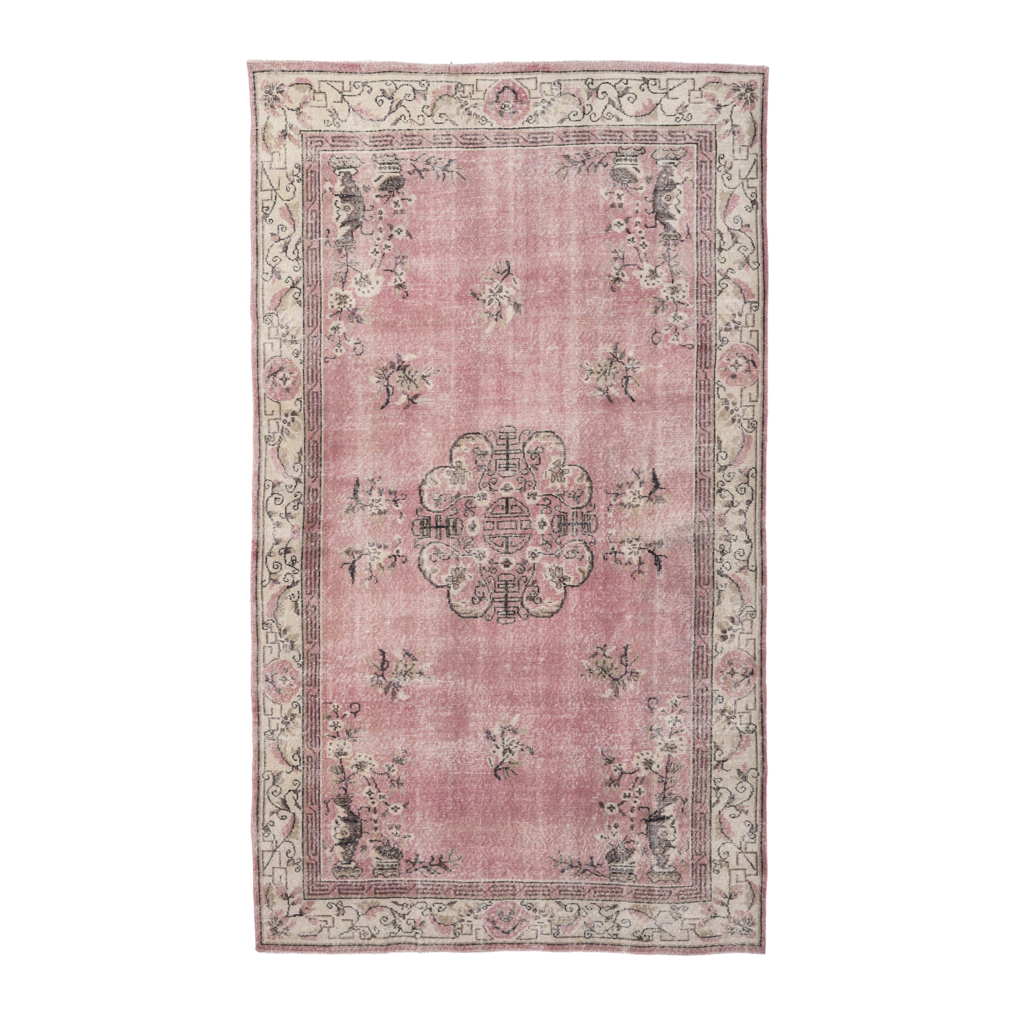 Turkish Isparta area rug in dusty rose and muted pink, 6'4" x 10'5"
