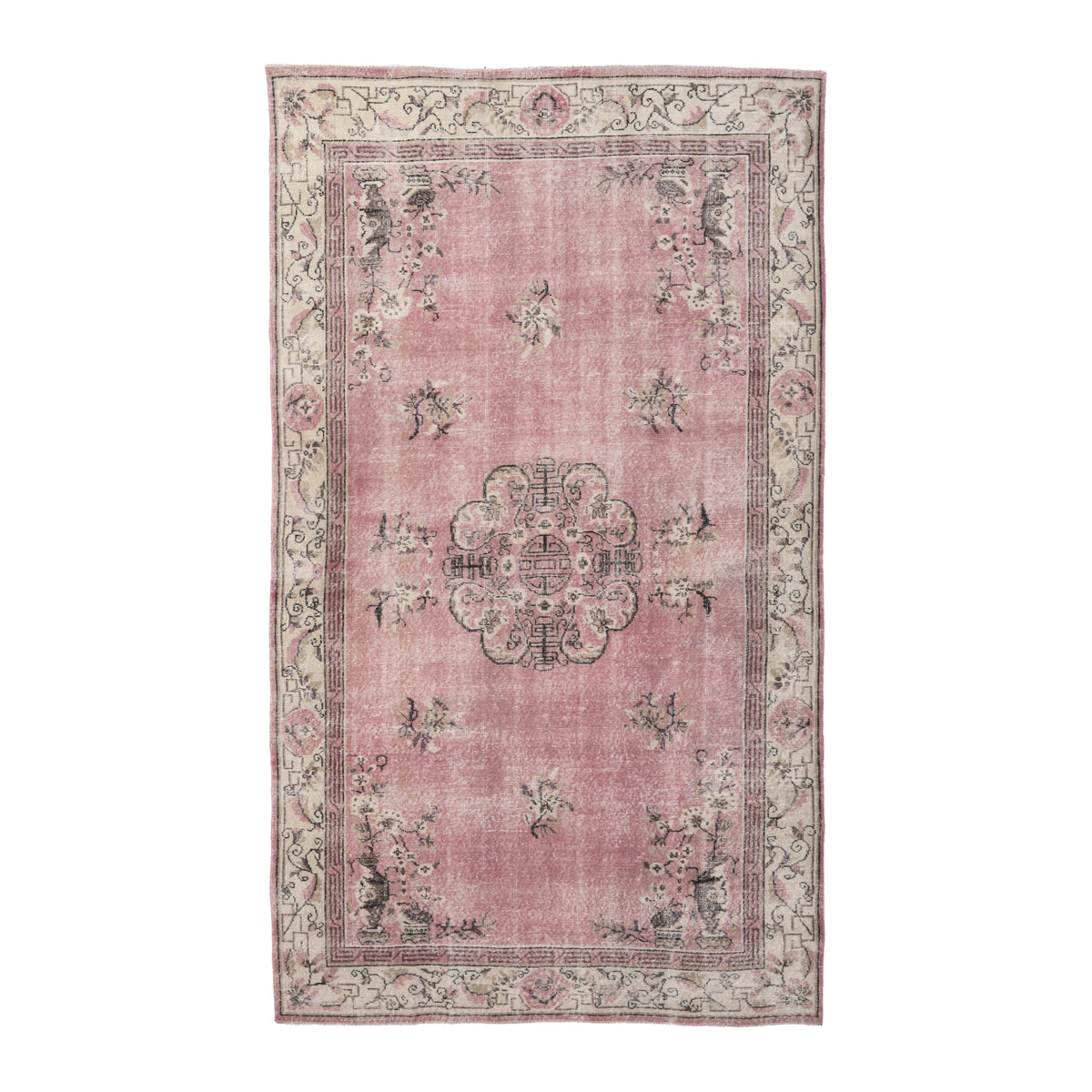 Turkish Isparta area rug in dusty rose and muted pink, 6'4" x 10'5"