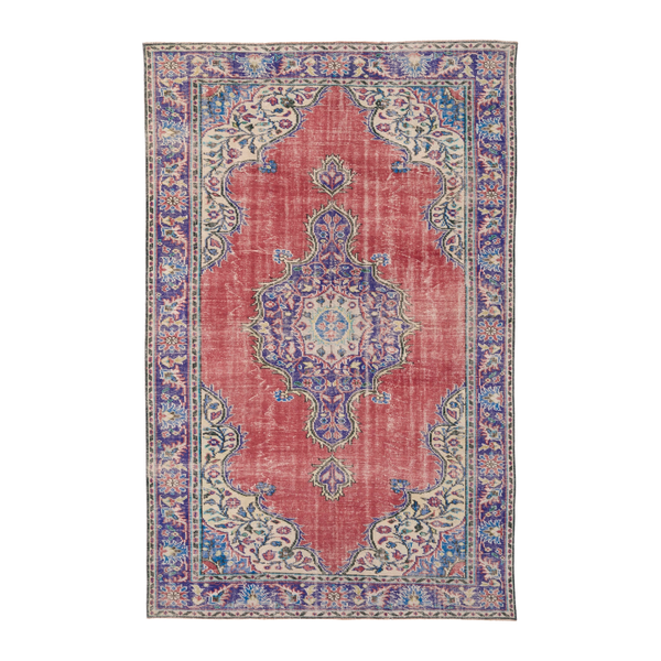 Turkish Manisa area rug in rose and navy, 6'8" x 10'1"