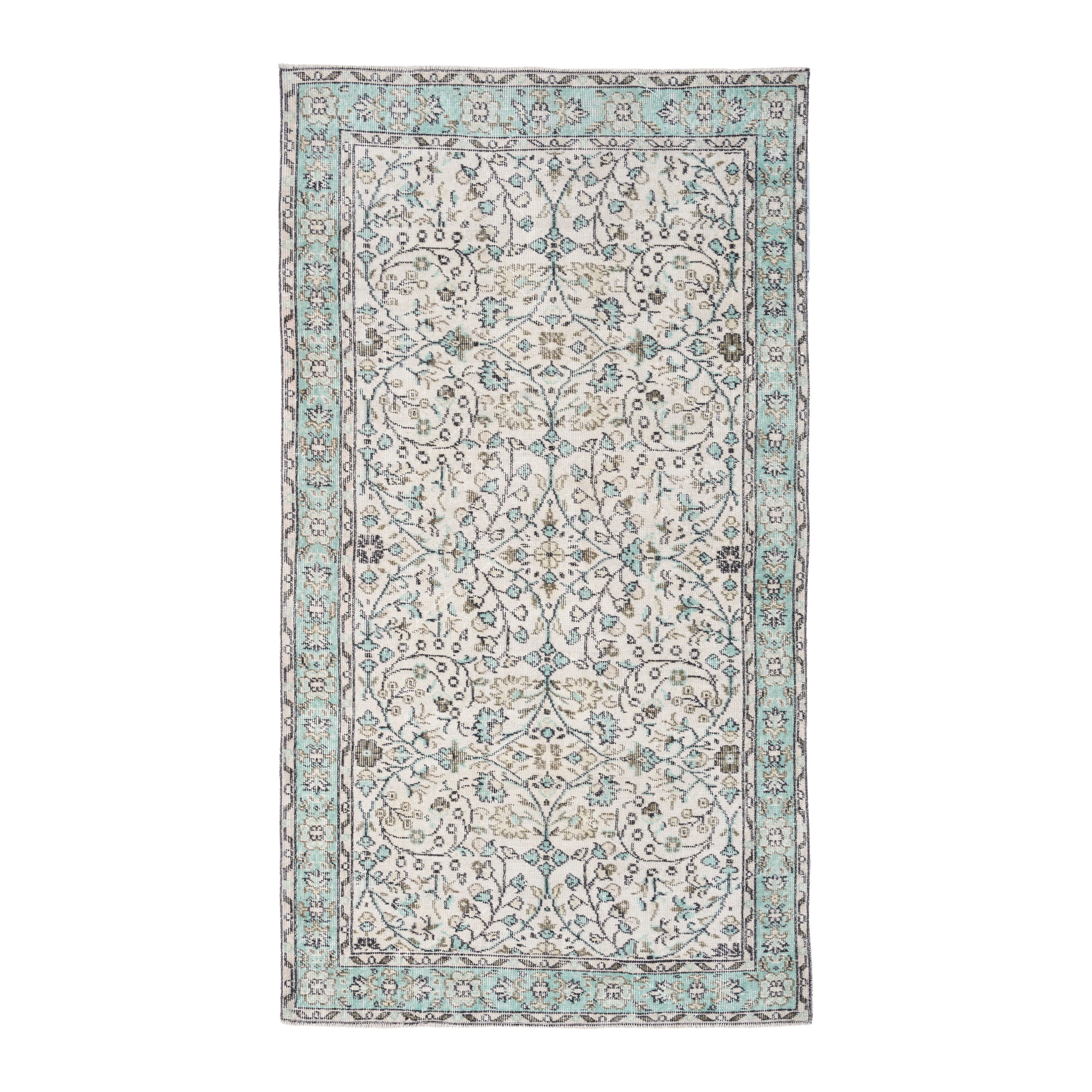 Turkish Manisa area rug in cream and celadon, 3'8" x 6'10"